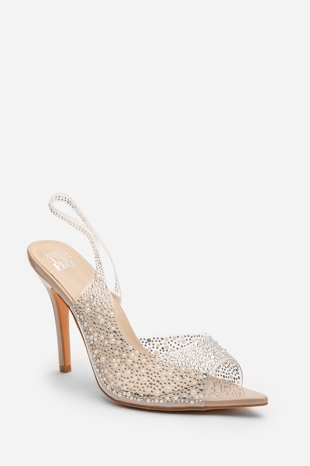 Quenna Nude Embellished Clear Upper Slingback Heels