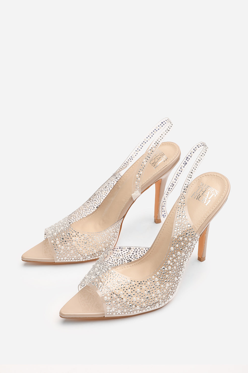 Quenna Nude Embellished Clear Upper Slingback Heels