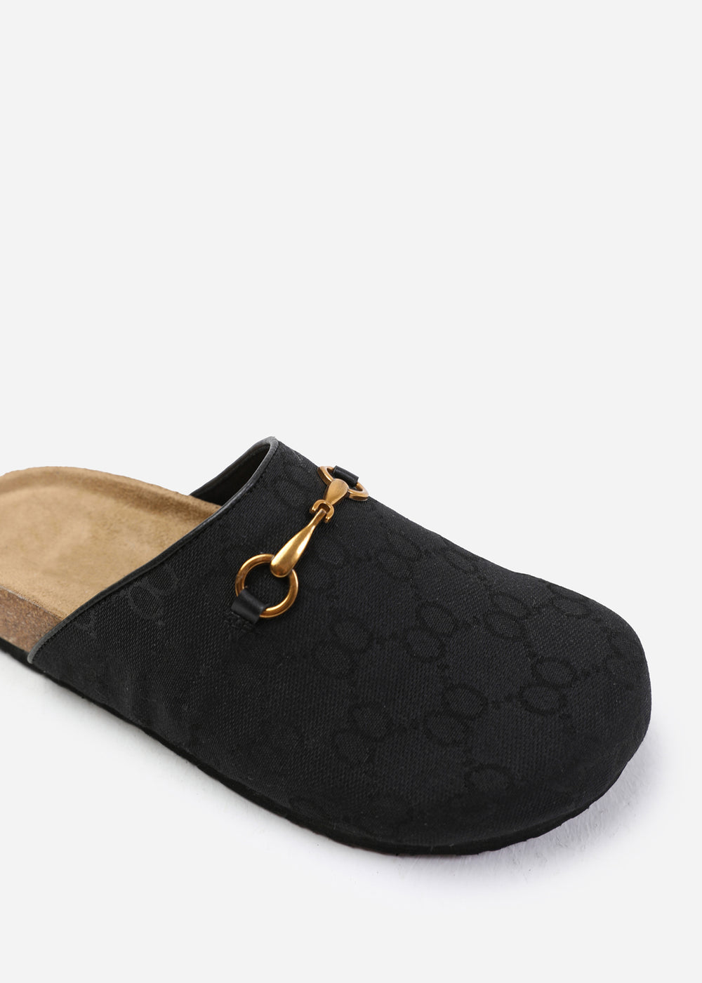 Zelia Black Open Back Mule Slippers With Metal Trim Detail