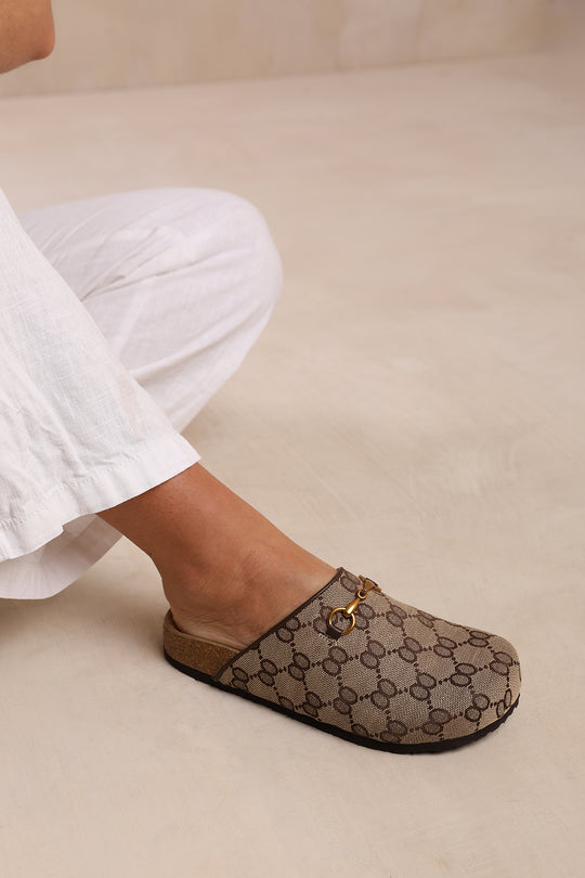 DUBLIN SLIP ON CLOG SHOE WITH GOLD DETAIL IN BROWN