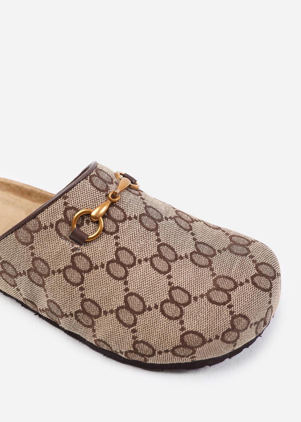 Zelia Brown Open Back Mule Slippers With Metal Trim Detail