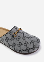 Zelia Grey Open Back Mule Slippers With Metal Trim Detail