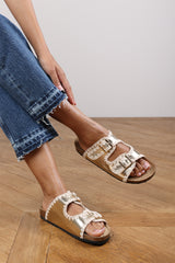 Aaliyah Chunky Flatform Sandals With Cutout Straps In Gold