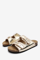 Aaliyah Chunky Flatform Sandals With Cutout Straps In Gold