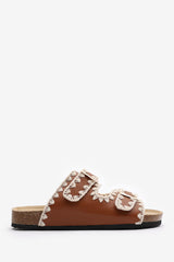 Aaliyah Chunky Flatform Sandals With Cutout Straps In Tan