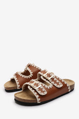 Aaliyah Chunky Flatform Sandals With Cutout Straps In Tan