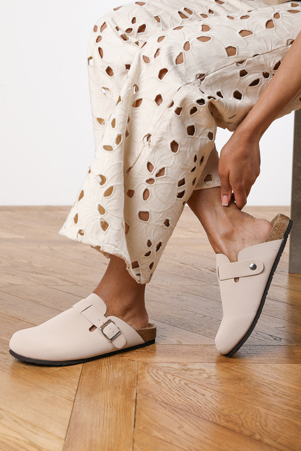 Zara Clog Inspired Slider Sandal in Cream Faux Suede