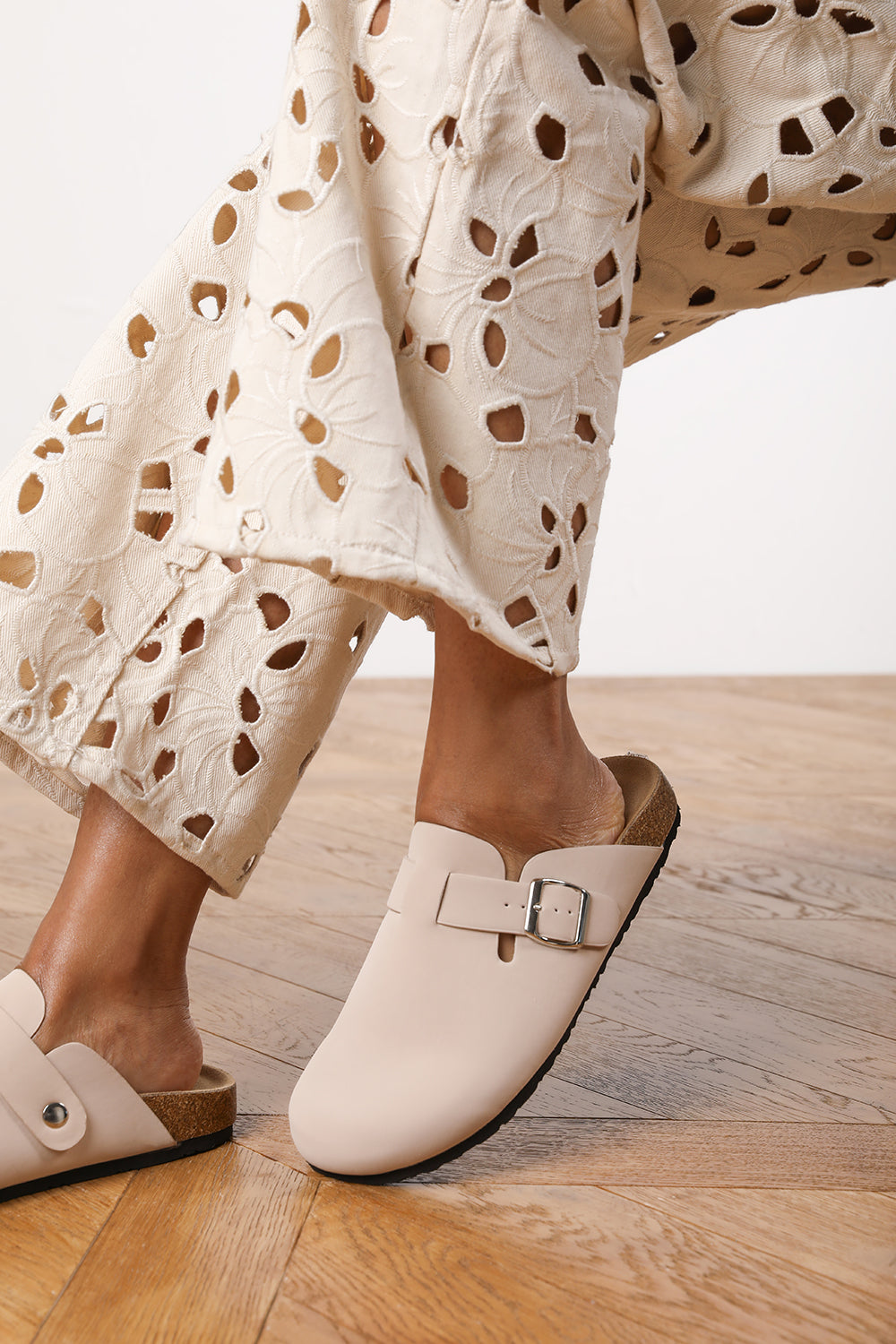 Zara Clog Inspired Slider Sandal in Cream Faux Suede