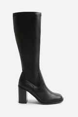 ERIN KNEE HIGH BOOTS HIGH BLOCK HEEL IN BLACK