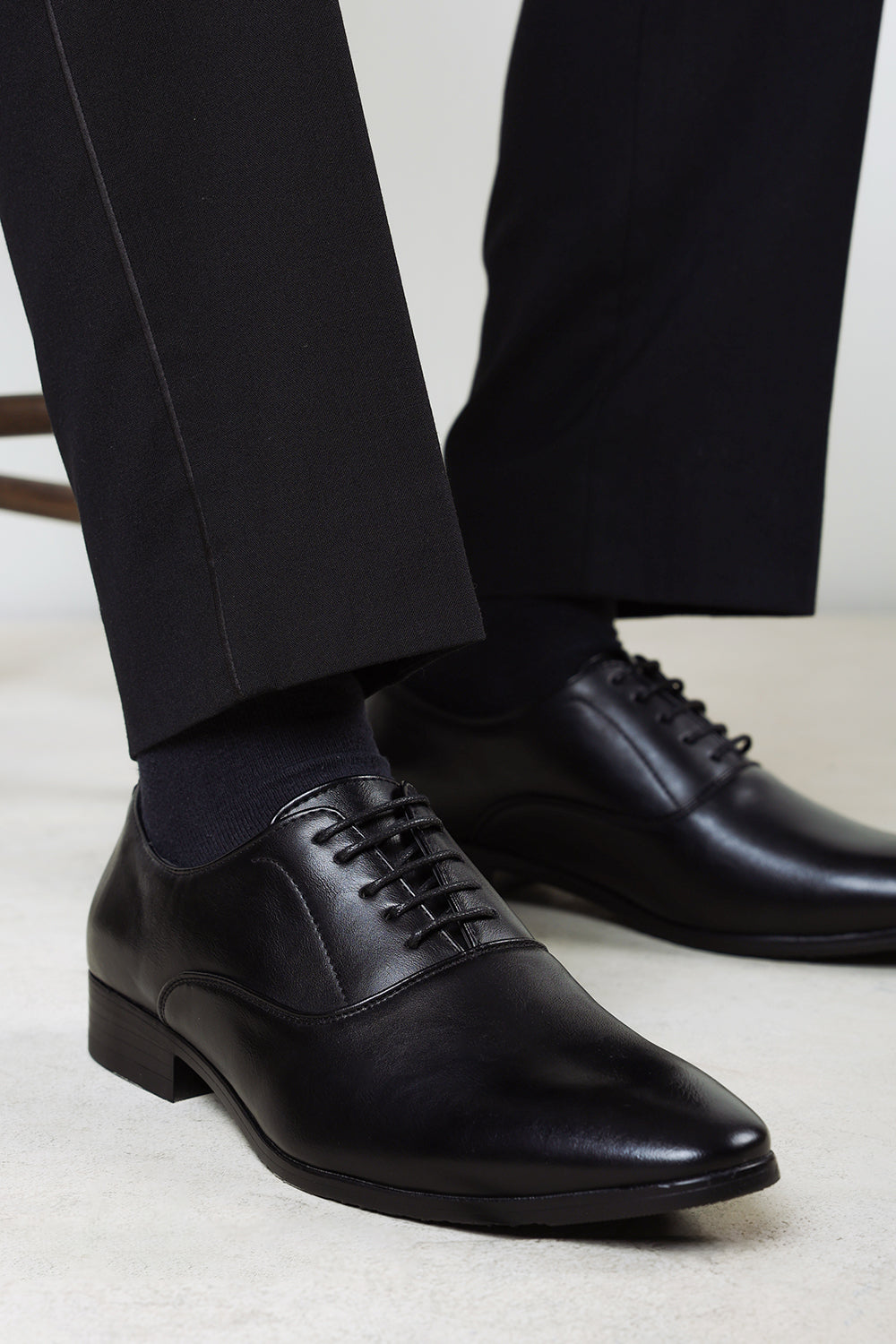 Liam Black Faux Leather Oxford Lace Up Formal Work Shoes