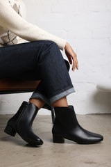 Verity Black Faux Leather Square Toe Ankle Boots with Low Block Heel