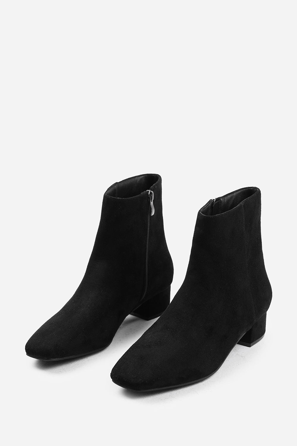 PHILADELPHIA LOW BLOCK HEEL ANKLE BOOT WITH SIDE ZIP IN BLACK SUEDE