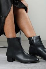 Iverna Black Square Toe Low Block Heeled Ankle Boot