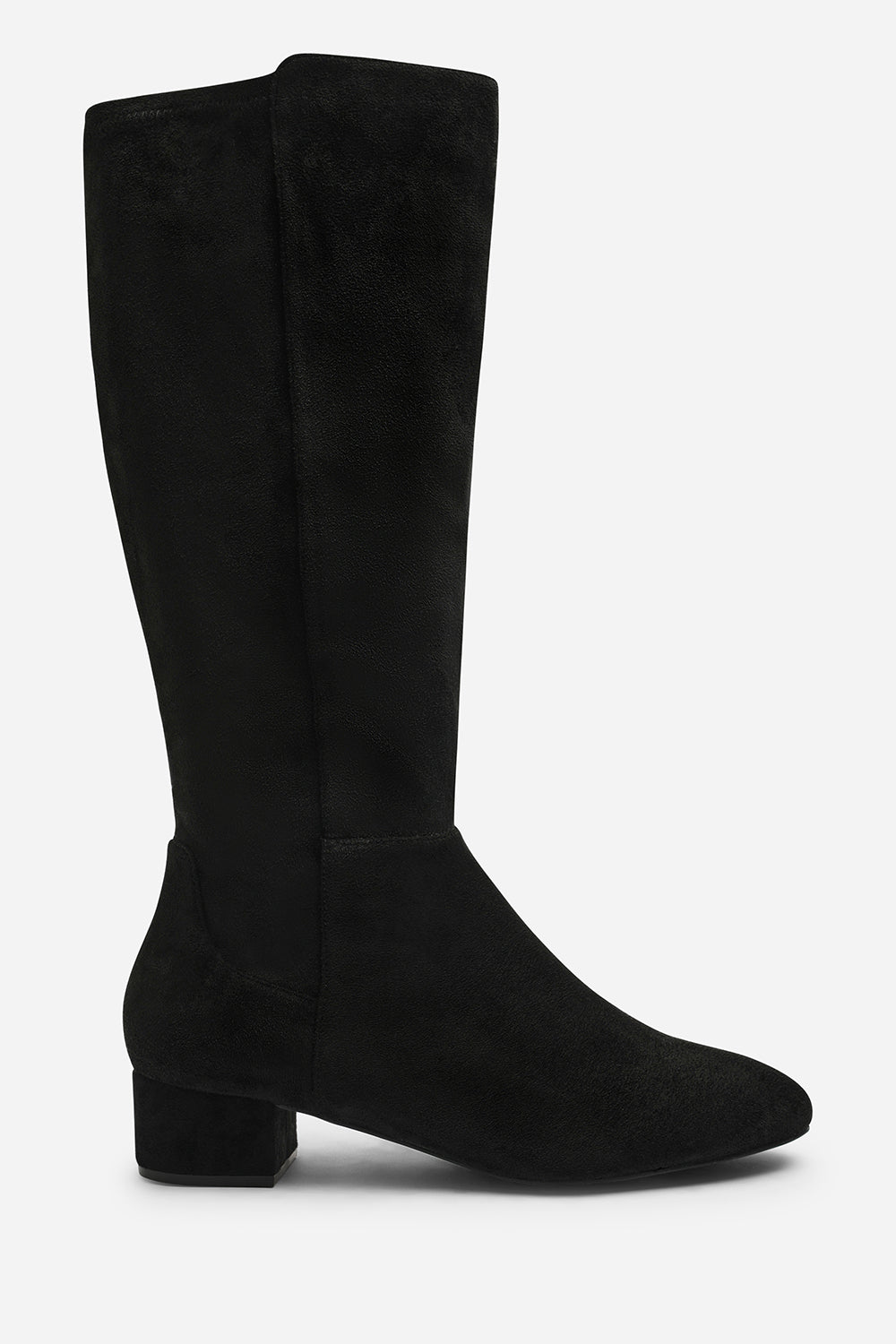 Paislee Wide Fit Round Toe Block Heel Stretch Suede Boots In Black