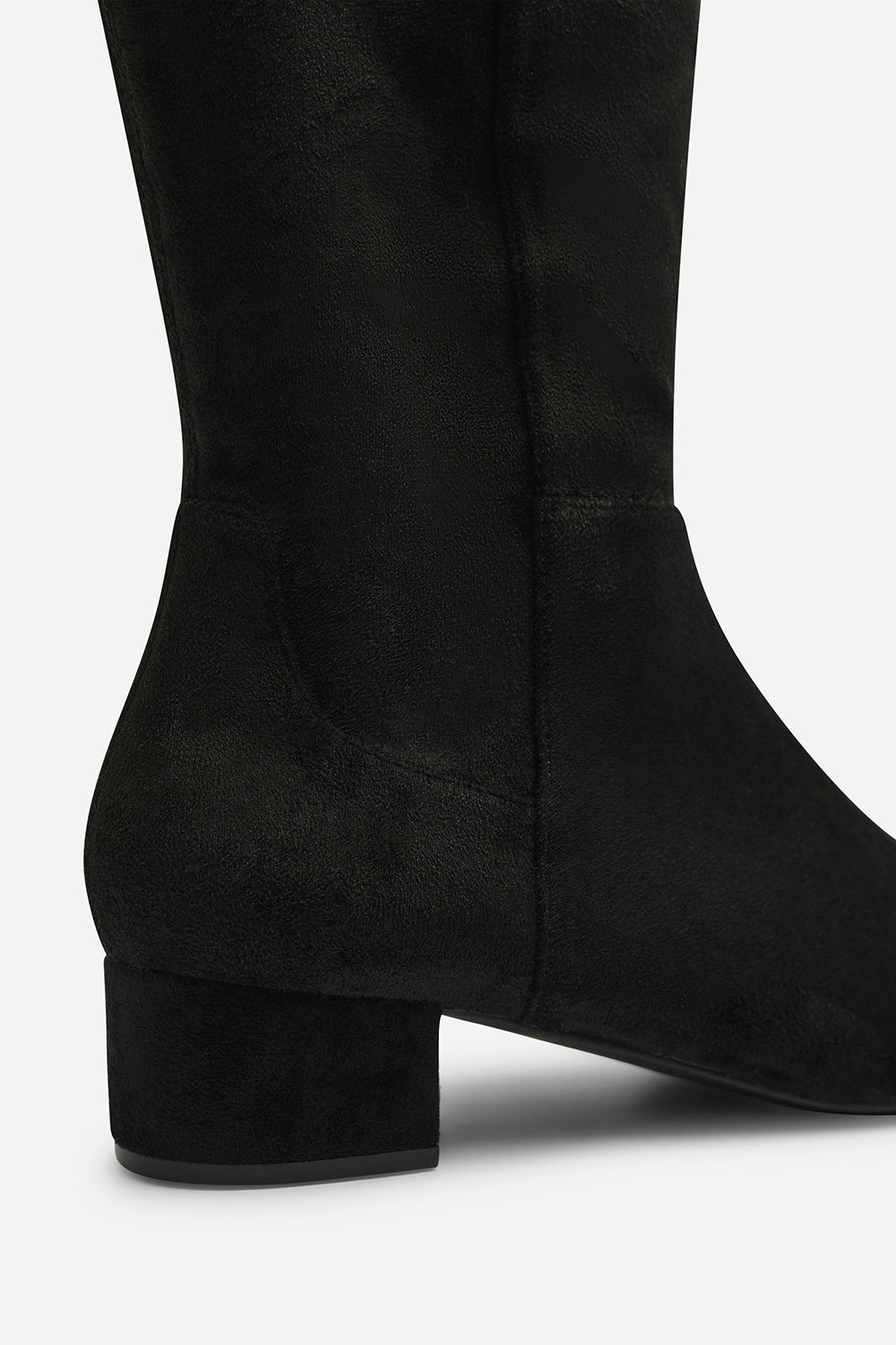 Paislee Round Toe Block Heel Stretch Suede Boots In Black