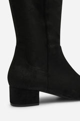 Paislee Round Toe Block Heel Stretch Suede Boots In Black