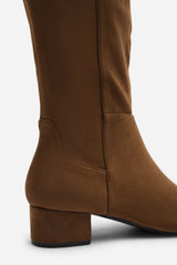Paislee Round Toe Block Heel Stretch Suede Boots In Light Brown