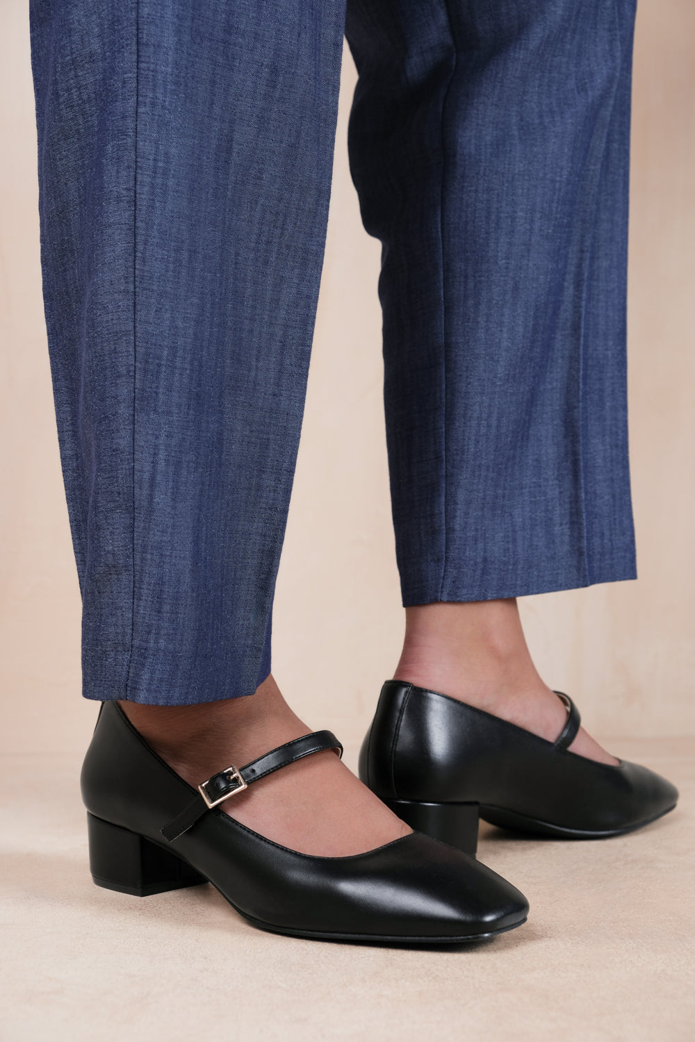 Maura Girl's School Block Heel Buckle Strap Mary Jane Shoes In Black Faux Leather