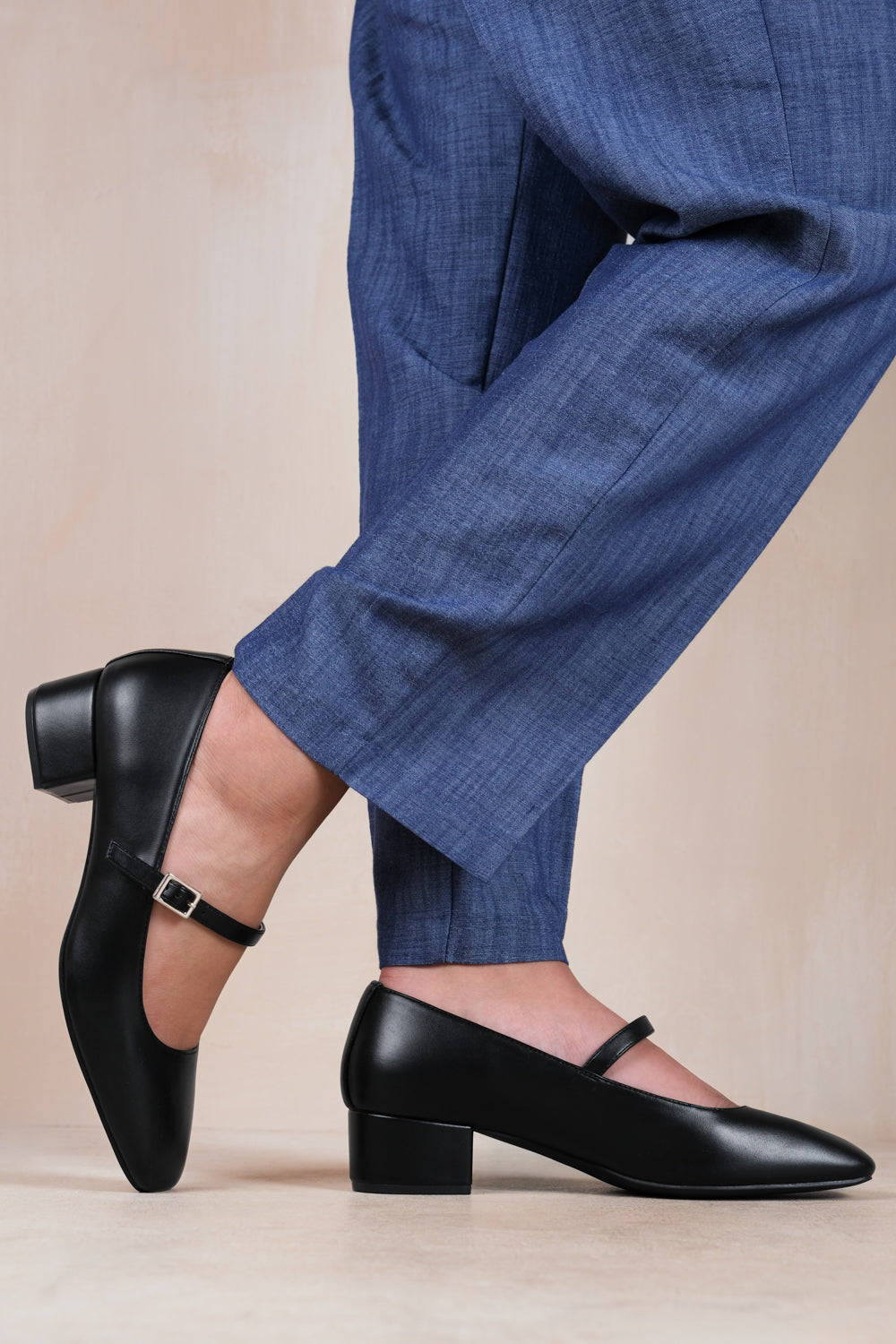 Maura Girl's School Block Heel Buckle Strap Mary Jane Shoes In Black Faux Leather