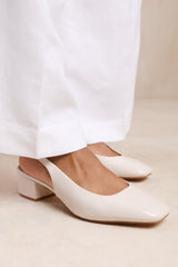 MICHIGAN WIDE FIT SQUARE TOE SLING BACK LOW BLOCK HEELS IN CREAM PATENT