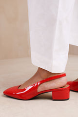 Haley Square Toe Slingback Low Block Heel In Red Patent