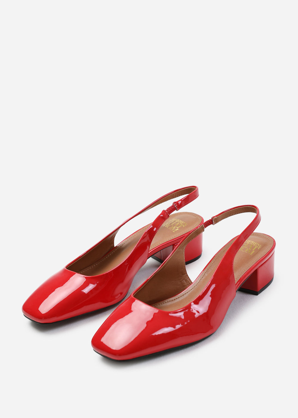 Haley Square Toe Slingback Low Block Heel In Red Patent