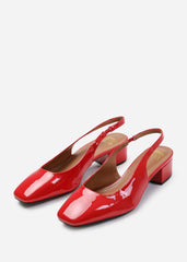 Haley Square Toe Slingback Low Block Heel In Red Patent