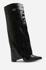 Keira Fold Over Shark Block Heel Pointed Toe Boots
