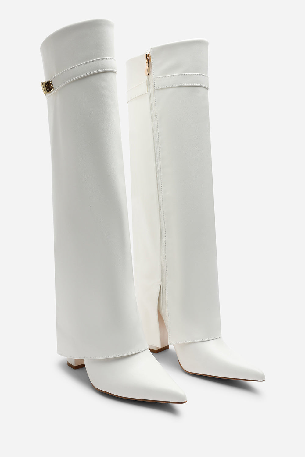 Keira Fold Over Shark Block Heel Point Toe Boots
