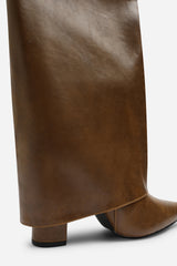 Makenzie Fold Down Knee High Heeled Shark Boots in Tan