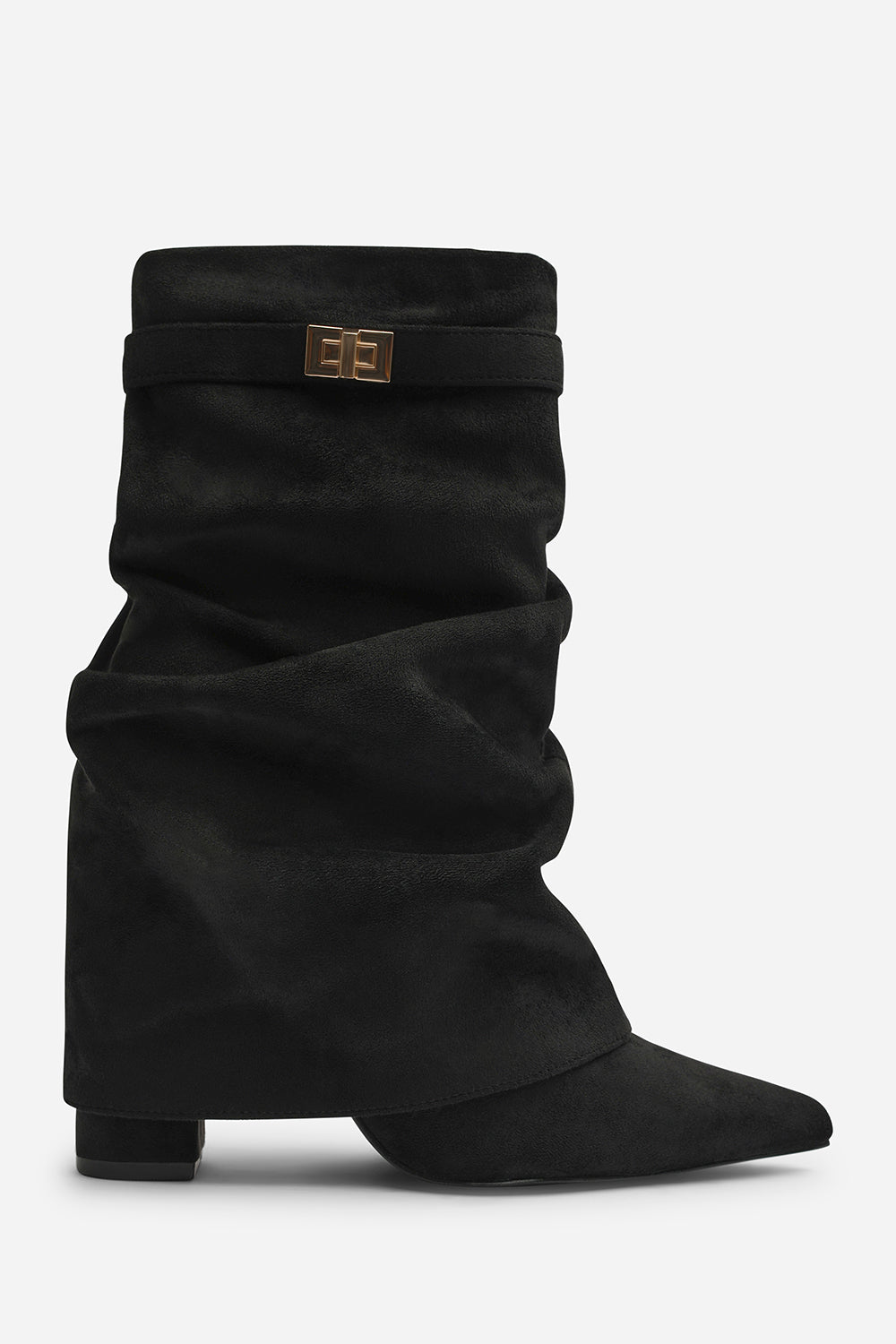 Kylis Ruched Shark Fold Down Calf Boot With Lock Detail