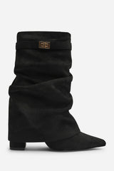 Kylis Ruched Shark Fold Down Calf Boot With Lock Detail