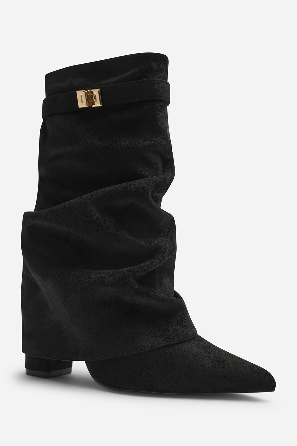 Kylis Ruched Shark Fold Down Calf Boot With Lock Detail