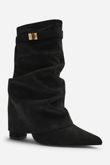 Kylis Ruched Shark Fold Down Calf Boot With Lock Detail
