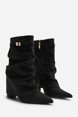 Kylis Ruched Shark Fold Down Calf Boot With Lock Detail