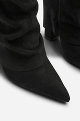 Kylis Ruched Shark Fold Down Calf Boot With Lock Detail