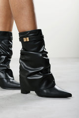 Kylis Ruched Shark Fold Down Calf Boot With Lock Detail