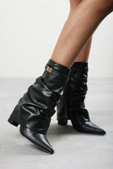 Kylis Ruched Shark Fold Down Calf Boot With Lock Detail