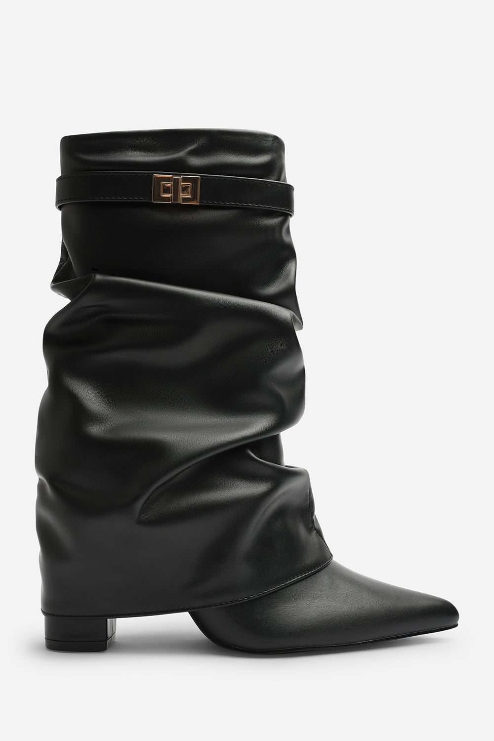 Kylis Ruched Shark Fold Down Calf Boot With Lock Detail