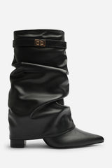 Kylis Ruched Shark Fold Down Calf Boot With Lock Detail