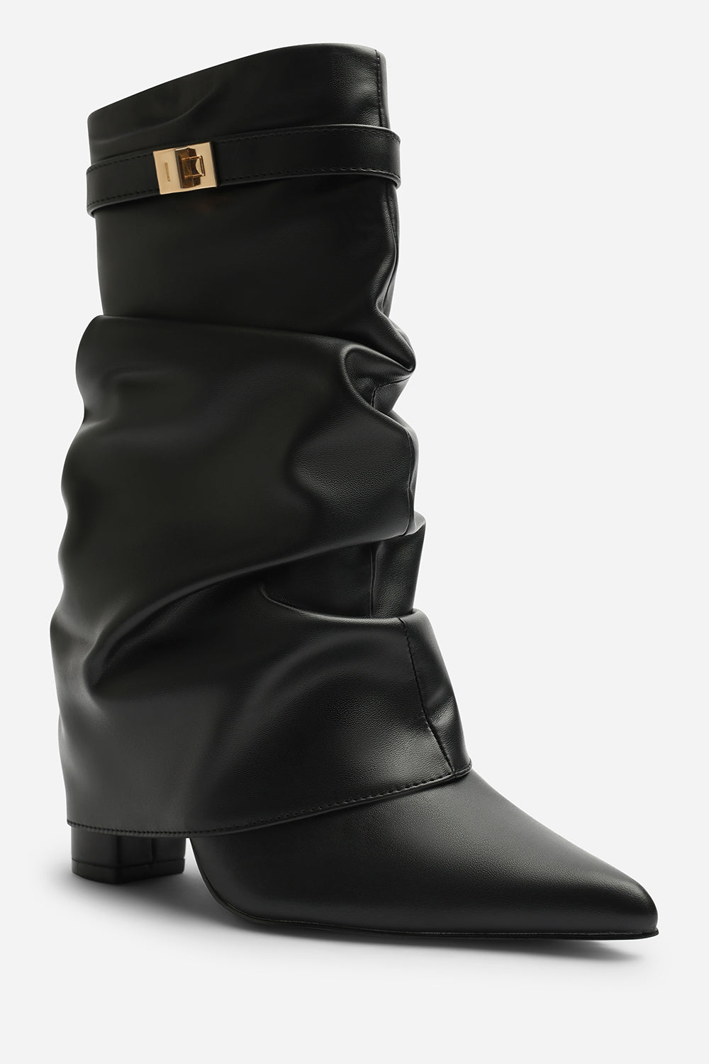 Kylis Ruched Shark Fold Down Calf Boot With Lock Detail