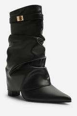 Kylis Ruched Shark Fold Down Calf Boot With Lock Detail