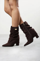 Kylis Ruched Shark Fold Down Calf Boot With Lock Detail