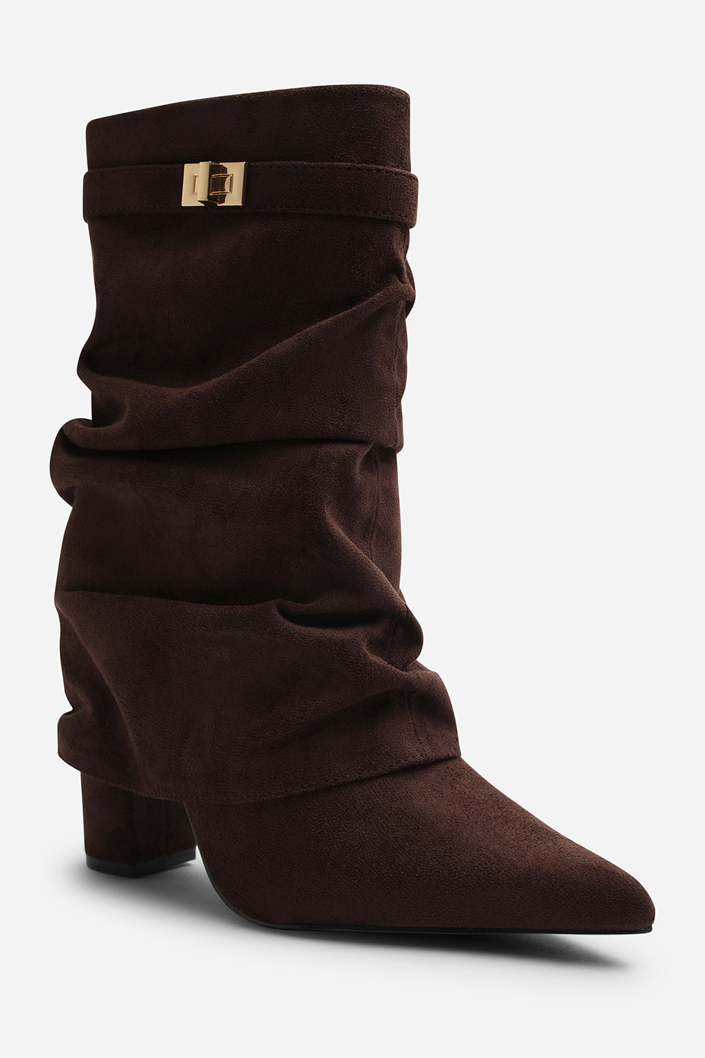 Kylis Ruched Shark Fold Down Calf Boot With Lock Detail