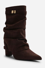 Kylis Ruched Shark Fold Down Calf Boot With Lock Detail