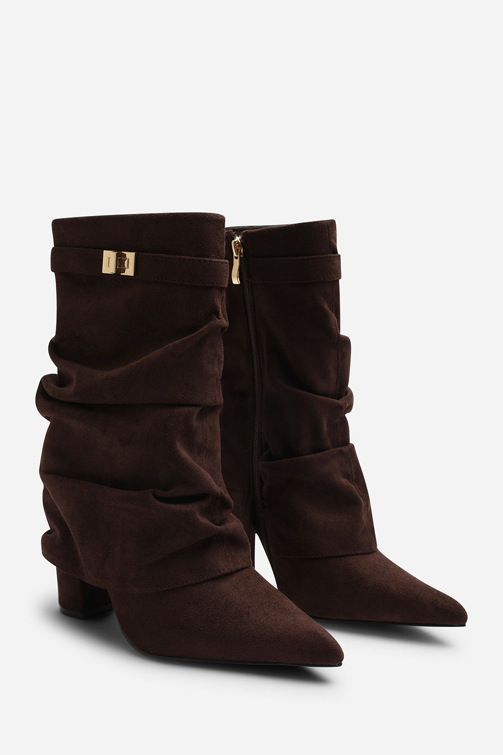 Kylis Ruched Shark Fold Down Calf Boot With Lock Detail