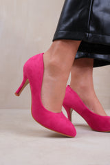 PAOLA MID HIGH HEEL COURT PUMP SHOES WITH POINTED TOE IN FUCHSIA PINK SUEDE