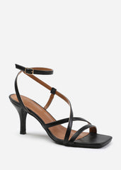 AUSTIN MULTI STRAP CROSS OVER MID HEELS IN BLACK