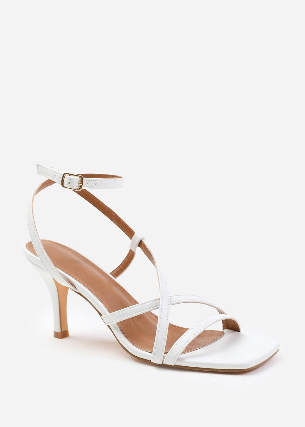 Salma White Cross Over Strappy Square Toe Heels