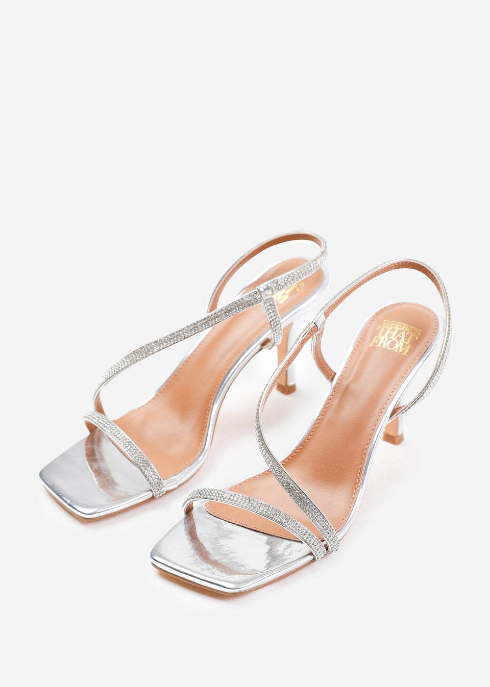 Tiffany Silver Embellished Square Toe Strappy Heels